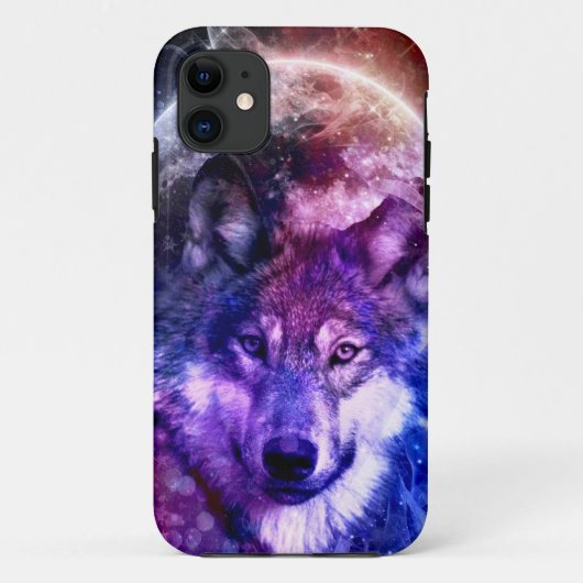 Coques Case-Mate iPhone Visage de loup de Galaxie mystique avec Pleine lun (Dos)