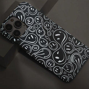 Coque Pour Pour iPhone 14 Pro Max Visage Souriant Cool Motif de Sourire qui Fond BW