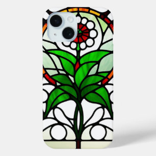 Coque Pour iPhone 15 Vitraux Colorés Représentant des Fleurs