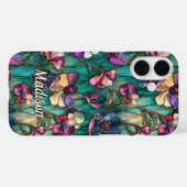 Coques Case-Mate iPhone Vitre teinté floral pourpre (Verso (horizontal))