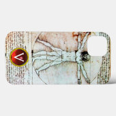 Coques Case-Mate iPhone VITRUVIAN MAN Parchemin antique Rouge Ruby Monogra (Verso (horizontal))