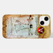 Coques Case-Mate iPhone VITRUVIAN MAN Parchemin antique Rouge Ruby Monogra (Verso (horizontal))
