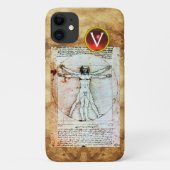 Coques Case-Mate iPhone VITRUVIAN MAN Parchemin antique Rouge Ruby Monogra (Dos)