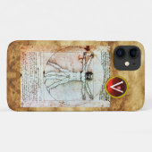 Coques Case-Mate iPhone VITRUVIAN MAN Parchemin antique Rouge Ruby Monogra (Dos (Horizontal))
