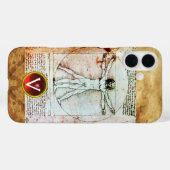 Coques Case-Mate iPhone VITRUVIAN MAN Parchemin antique Rouge Ruby Monogra (Verso (horizontal))