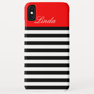 Coques Pour iPhone Vivid fraise rouge et noir / blanc rayé