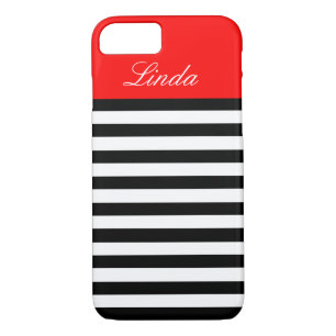 Coque iPhone 8/7 Vivid fraise rouge et noir / blanc rayé