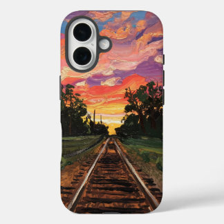 Coques iPhone 16 voie ferroviaire du coucher du soleil