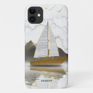 Case-Mate iPhone Case Voile de yacht moderne et élégant Marbre doré Nom