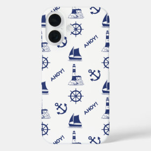 Coques iPhone 16 Voile Motif illustratif Marine Bleu+Blanc