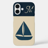 Coques Case-Mate iPhone voilier bleu marine & Monogram Beige Maison côtièr (Verso)