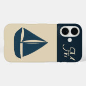 Coques Case-Mate iPhone voilier bleu marine & Monogram Beige Maison côtièr (Verso (horizontal))