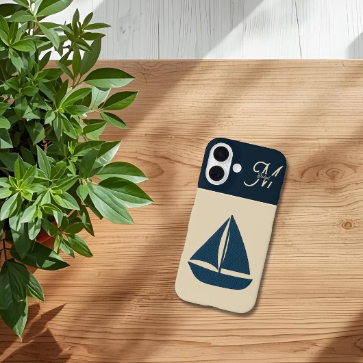 Coques Case-Mate iPhone voilier bleu marine & Monogram Beige Maison côtièr