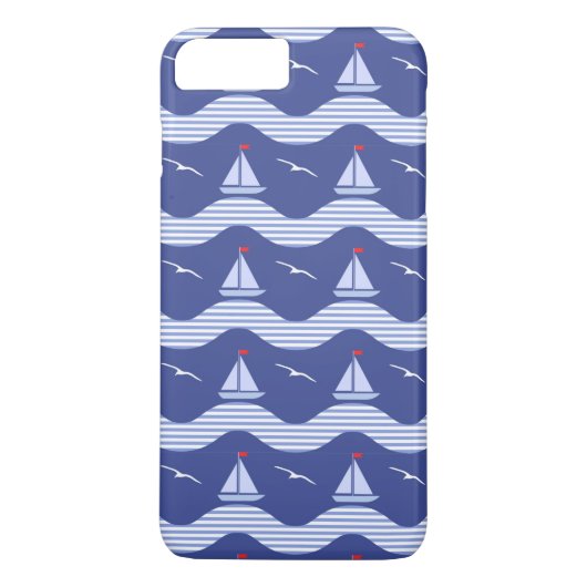Coques Case-Mate iPhone Voiliers sur un motif rayé de mer (Dos)
