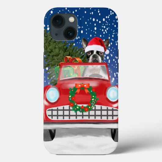 Coques Case-Mate iPhone Voiture de conduite de chien de Boston en neige No (Verso)