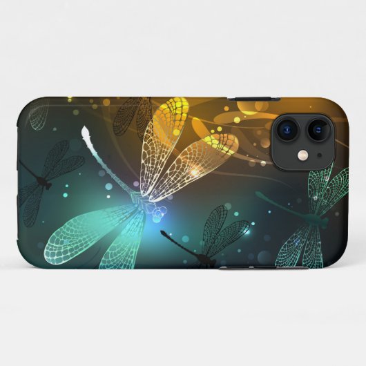Coques Case-Mate iPhone Vol de libellule verte lumineuse (Dos (Horizontal))