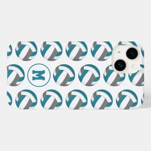 Coques Case-Mate iPhone volleyballs gris turquoise simple filles monogramm (Verso (horizontal))