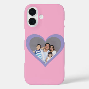 Coques iPhone 16 Votre famille Photo Purple Heart Arrière - plan ro