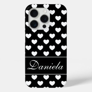 Coque iPhone 15 Pro Votre Modèle de nom personnalisé - Noir et blanc é