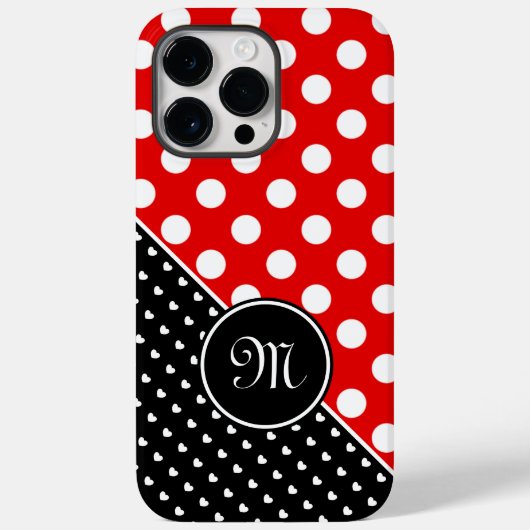 Coques Case-Mate iPhone Votre Monogramme Pois élégant Rouge Noir Blanc (Verso)