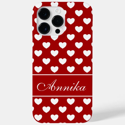 Coques Case-Mate iPhone Votre Nom, Coeurs Blancs Sur Rouge (Verso)