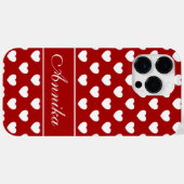 Coques Case-Mate iPhone Votre Nom, Coeurs Blancs Sur Rouge (Verso (horizontal))