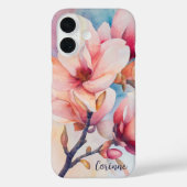 Coques Case-Mate iPhone Votre nom Élégant Magnolia Rose Fleurs (Verso)