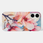 Coques Case-Mate iPhone Votre nom Élégant Magnolia Rose Fleurs (Verso (horizontal))