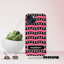 Votre nom Fun Pink and Black Stripes avec des poin