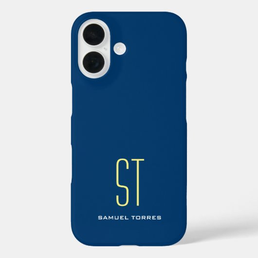 Coques Case-Mate iPhone Votre nom moderne clair simple bleu jaune monogram (Verso)
