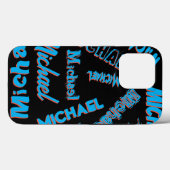 Coques Case-Mate iPhone Votre nom motif monogramme bleu rouge noir (Verso (horizontal))