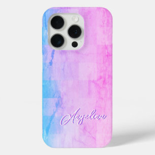 Coque iPhone 15 Pro Votre Nom Personnalisé Beau Turquoise Et Rose