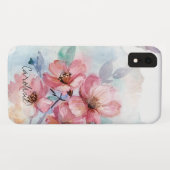 Coques Case-Mate iPhone Votre nom sur les fleurs de printemps d'aquarelle (Dos (Horizontal))