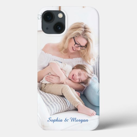 Coques Case-Mate iPhone Votre photo et nom(s) ou message en bleu (Verso)