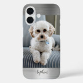 Coques Case-Mate iPhone Votre Photo, Faux Silver Metal & Script Nom (Verso)