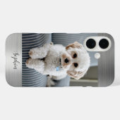 Coques Case-Mate iPhone Votre Photo, Faux Silver Metal & Script Nom (Verso (horizontal))