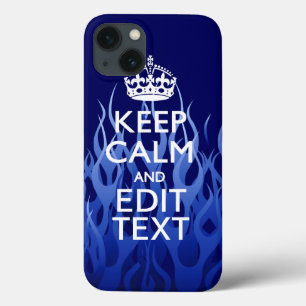 Etui iPhone 13 Votre texte sur Keep Calm on Navy Blue Racing Flam