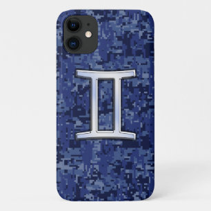 Coque iPhone 11 Voyage Gemini : Camouflage numérique bleu marine