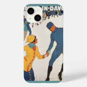 Coque Pour iPhone 14 Voyage Vintage, Art Déco, Davos Suisse Hiver