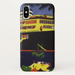 Coque Case-Mate Pour iPhone Voyage Vintage, paquebot Art Déco dans un port