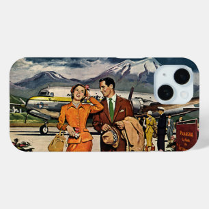 Coque Pour iPhone 15 Voyage Vintage, Touristes sur le tarmac de l'aérop