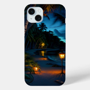 Coque iPhone 15 Mini Vue tropicale Oasis Nuit 2