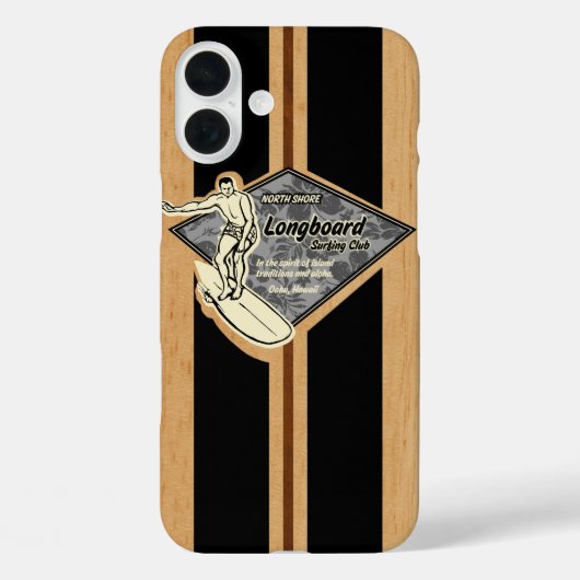 Coques Case-Mate iPhone Waimea Surf Hawaiian Faux Wood Black (Verso)