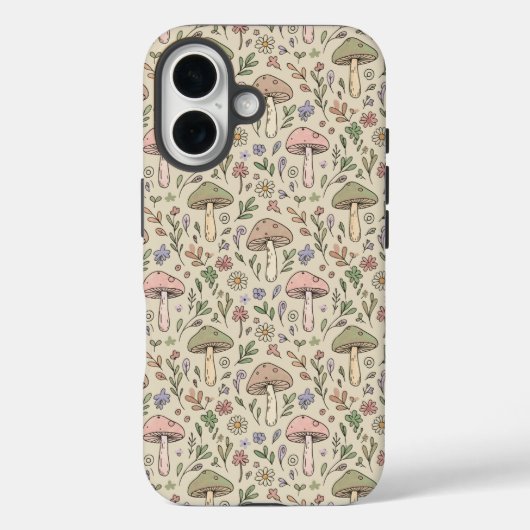 Coques Case-Mate iPhone Warm Beige Fungi Seamless Pattern Neutral Boho (Verso)