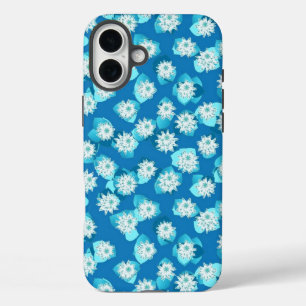 Coques iPhone 16 Plus Water Lily motif, turquoise, bleu et blanc