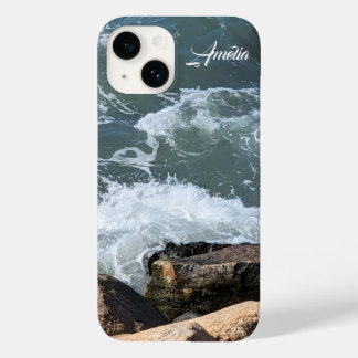 Coque Pour iPhone 14 Water Splashing on Rocks Photo Add Name