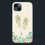 Case-Mate iPhone Case Watercolor Beach Flip Flops botaniques<br><div class="desc">Elégante aquarelle tropicale île botanique embellie tongs avec bordure assortie,  personnalisée avec coque iphone beige sablonneux initial.</div>