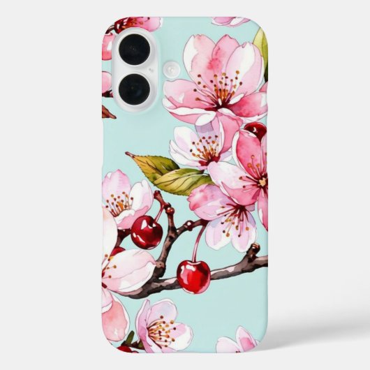 Coques Case-Mate iPhone Watercolor Cherry and Flowers (Verso)