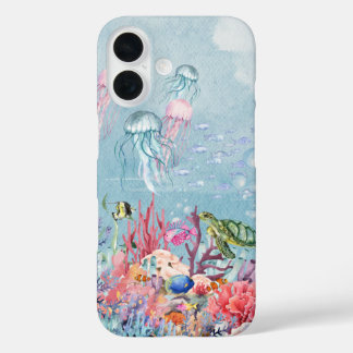 Coques iPhone 16 Watercolor coral ocean
