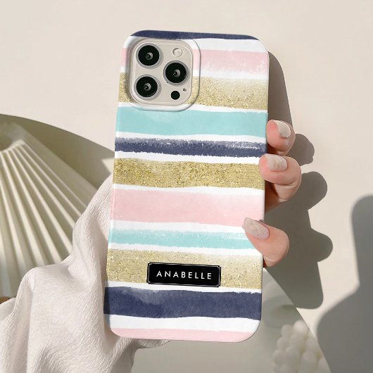 Coques Case-Mate iPhone Watercolor et Faux Glitter Stripes